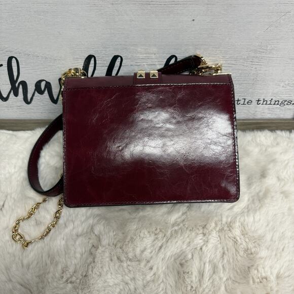 MICHAEL KORS Greenwich Studded Leather Shoulder Bag Burgundy Dark Berry - Picture 8 of 13